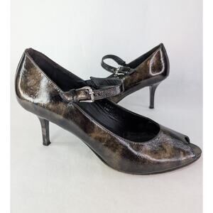 Donald Pliner Marbled Brown Metallic Patent Leather Shoe Peep Toe Slingback 9.5M